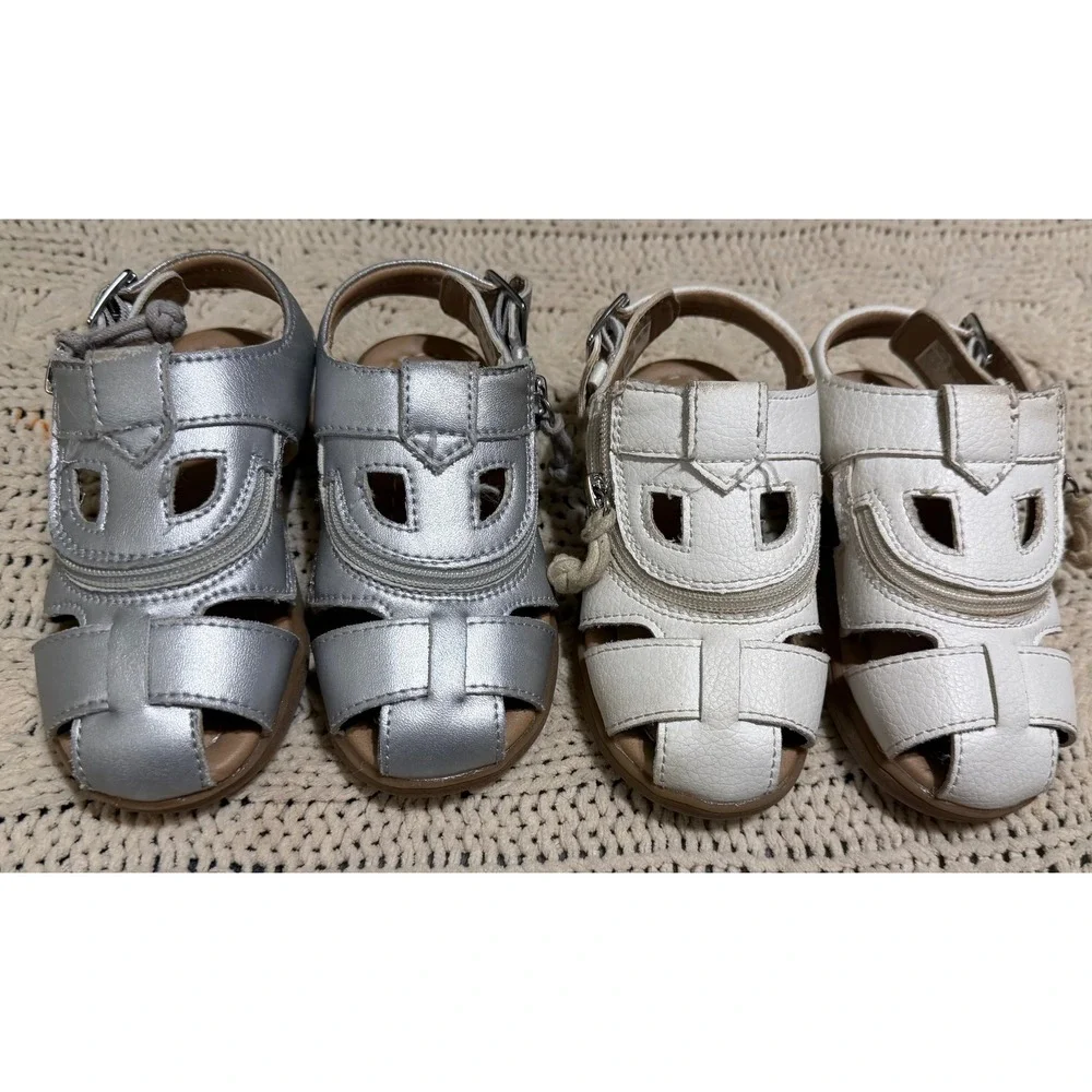 Billy Footwear Adaptive Sandals Lot 2 Pairs Silver White Toddler 8M BT22134-100